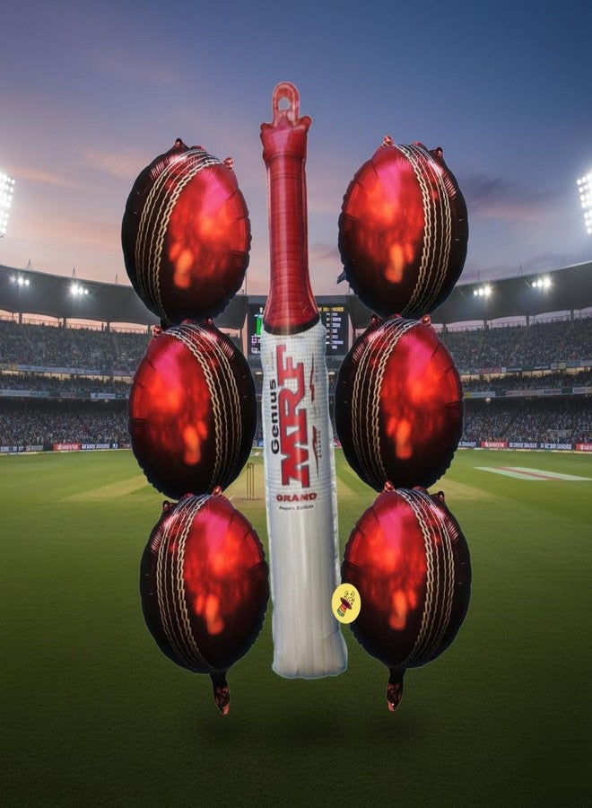 Atpata Funky Cricket Theme Foil Balloons Combo Set | Cricketer Bat & Season Ball Shape Balloons | Match Day Bday Party Decoration (Cricket 7pcs. Set) - Image 1